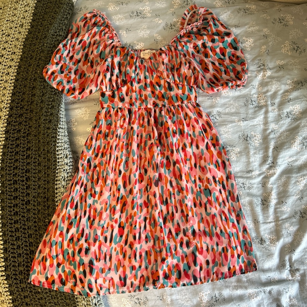 Jessica Simpson women’s size XS mini dress animal print pink, blue, navy, orange